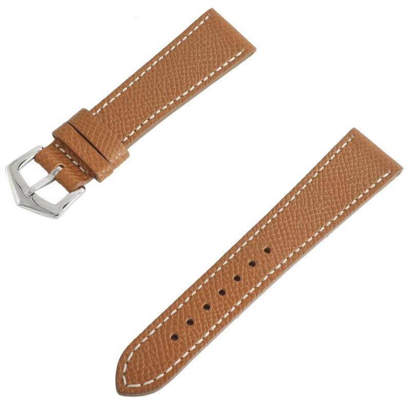 Tan Hammered Calfskin Ecru Stitches Watch strap - Leather strap- Milano Straps