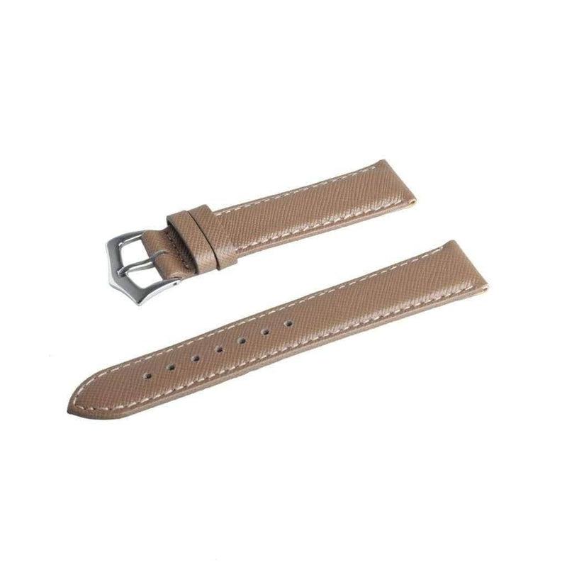 Taupe Saffiano Folded Edge Taupe Stitches Watch Strap - Leather strap- Milano Straps