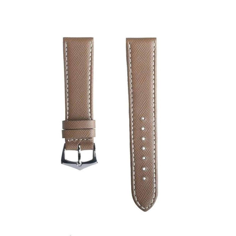 Taupe Saffiano Folded Edge White Stitches Watch Strap - Leather strap- Milano Straps