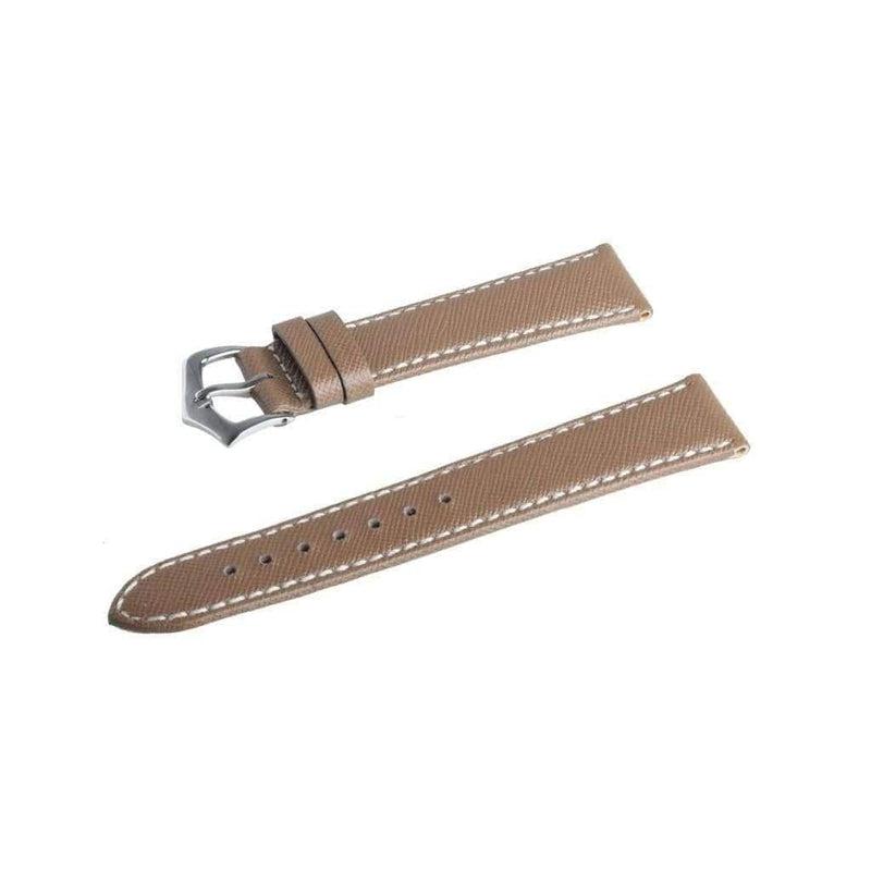 Taupe Saffiano Folded Edge White Stitches Watch Strap - Leather strap- Milano Straps