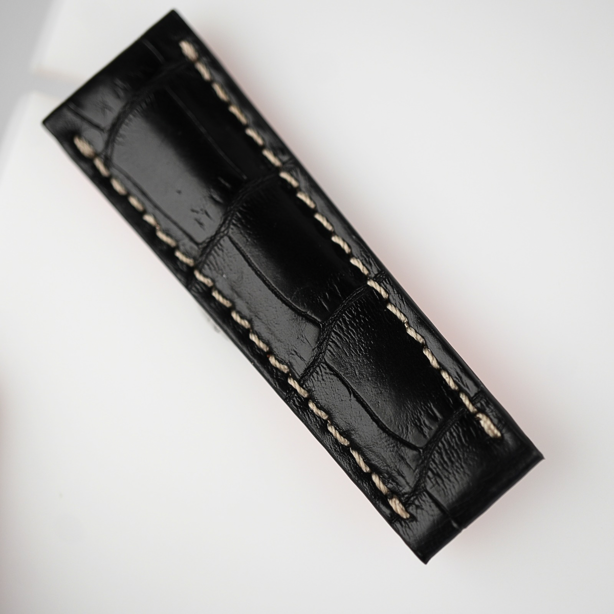 Italian Black Alligator Leather Strap for Rolex Daytona | Beige Stitching