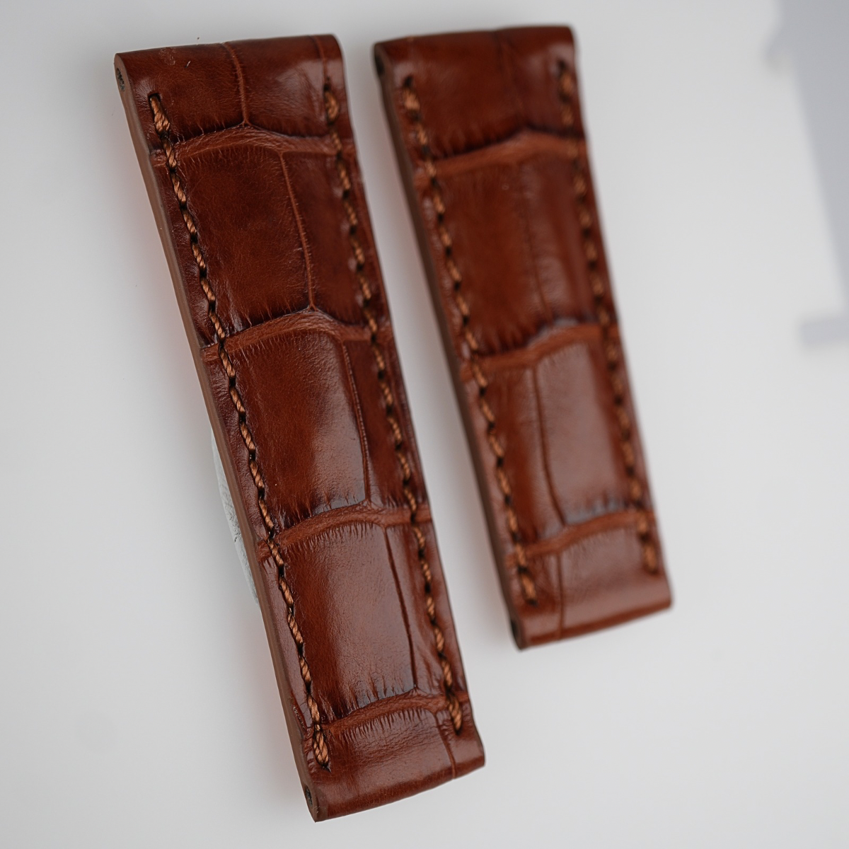 Italian Cognac Brown Alligator Leather Strap for Rolex Daytona | Brown Stitching