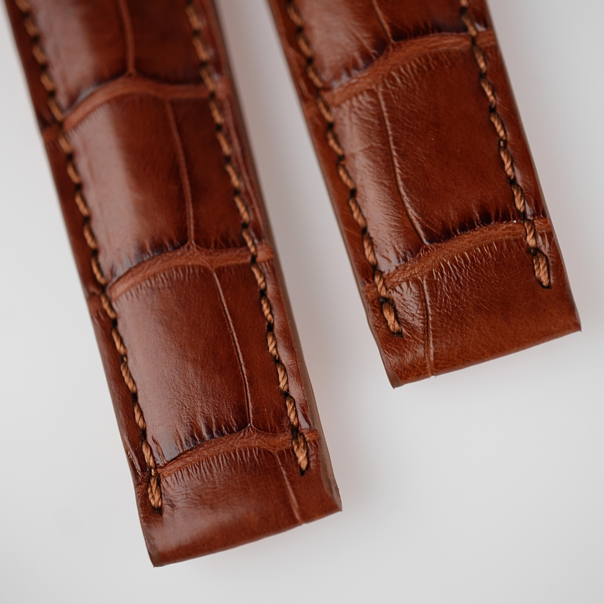 Italian Cognac Brown Alligator Leather Strap for Rolex Daytona | Brown Stitching