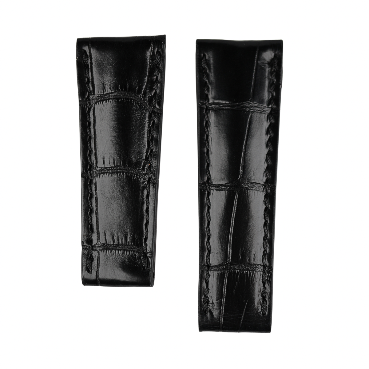 Italian Black Alligator Leather Strap for Rolex Daytona | Black Stitching