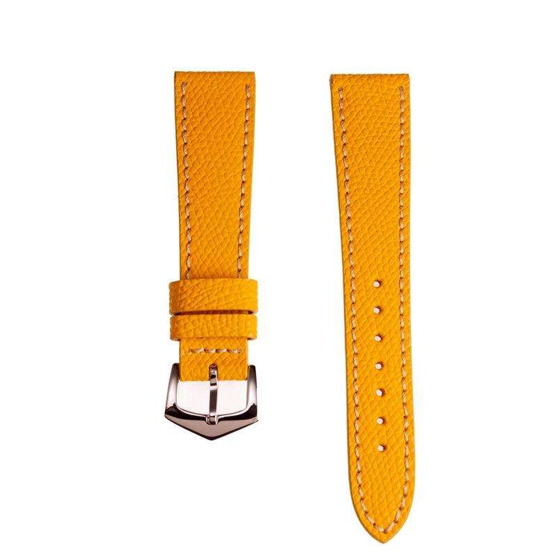 Yellow Hammered Calfskin Ecru Stitches Watch strap - Leather strap- Milano Straps