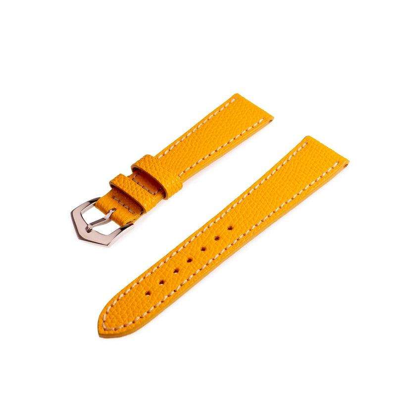 Yellow Hammered Calfskin Ecru Stitches Watch strap - Leather strap- Milano Straps