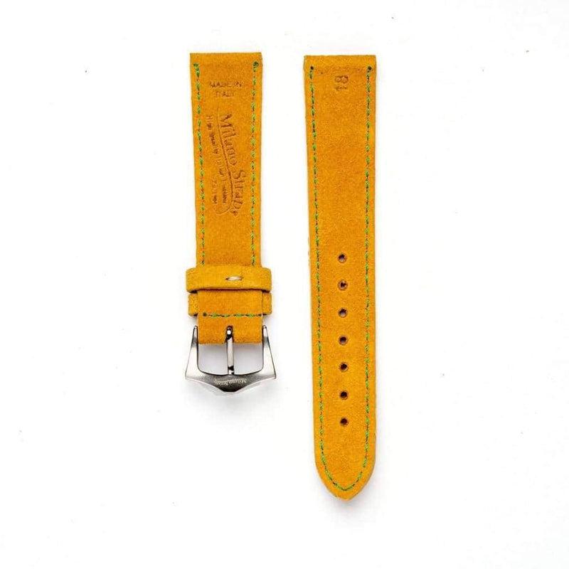 Yellow Suede watch strap green stitches - Suede strap- Milano Straps