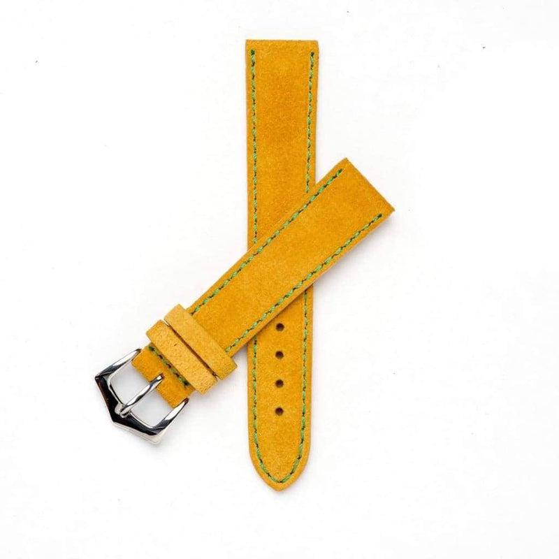Yellow Suede watch strap green stitches - Suede strap- Milano Straps
