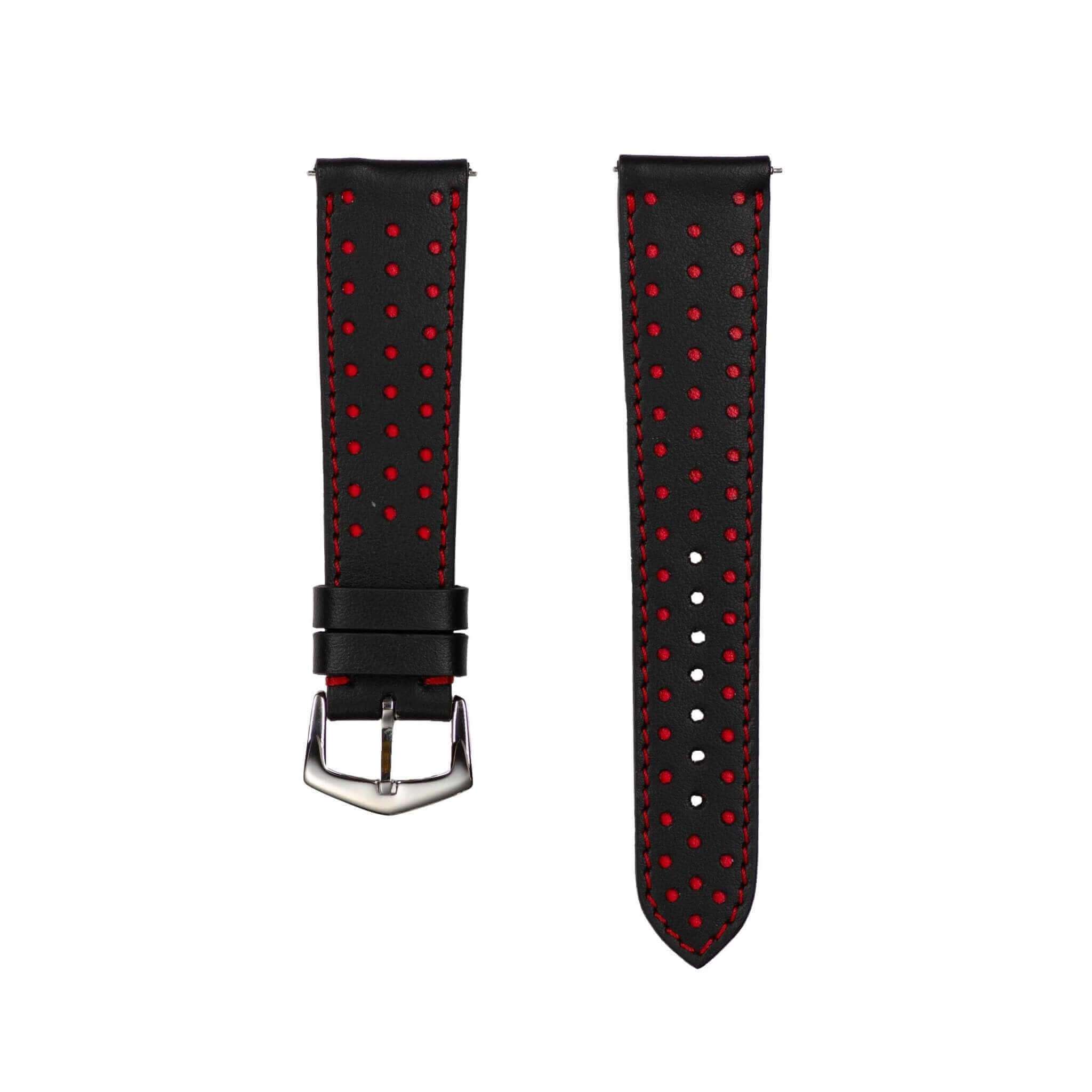 Black & Red "Driver" Leather Watch Strap - Leather strap- Milano Straps