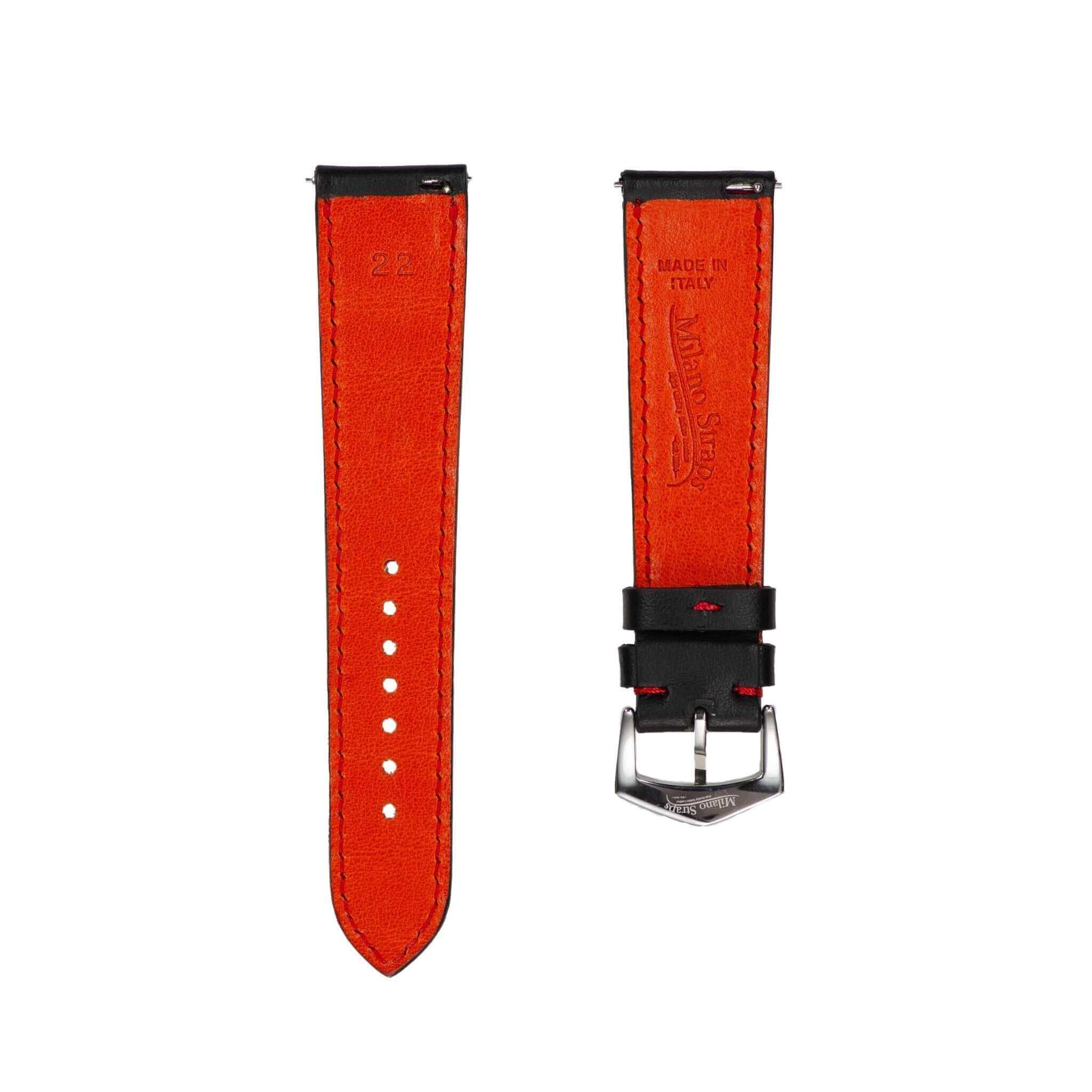 Black & Red "Driver" Leather Watch Strap - Leather strap- Milano Straps