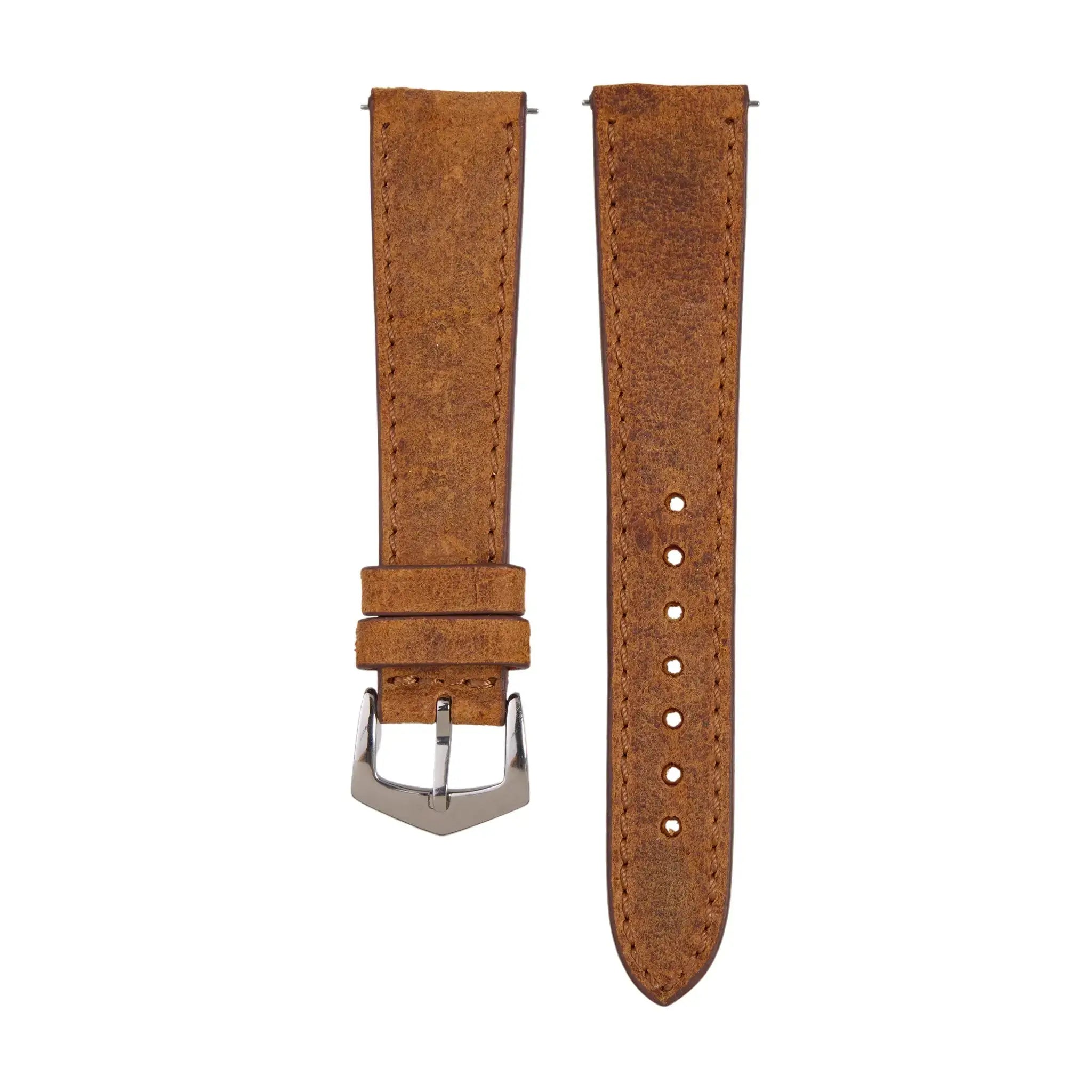 Premium handcrafted Mohawk Cognac leather watch strap with matching stitching, ideal for vintage and Apple-compatible timepieces.