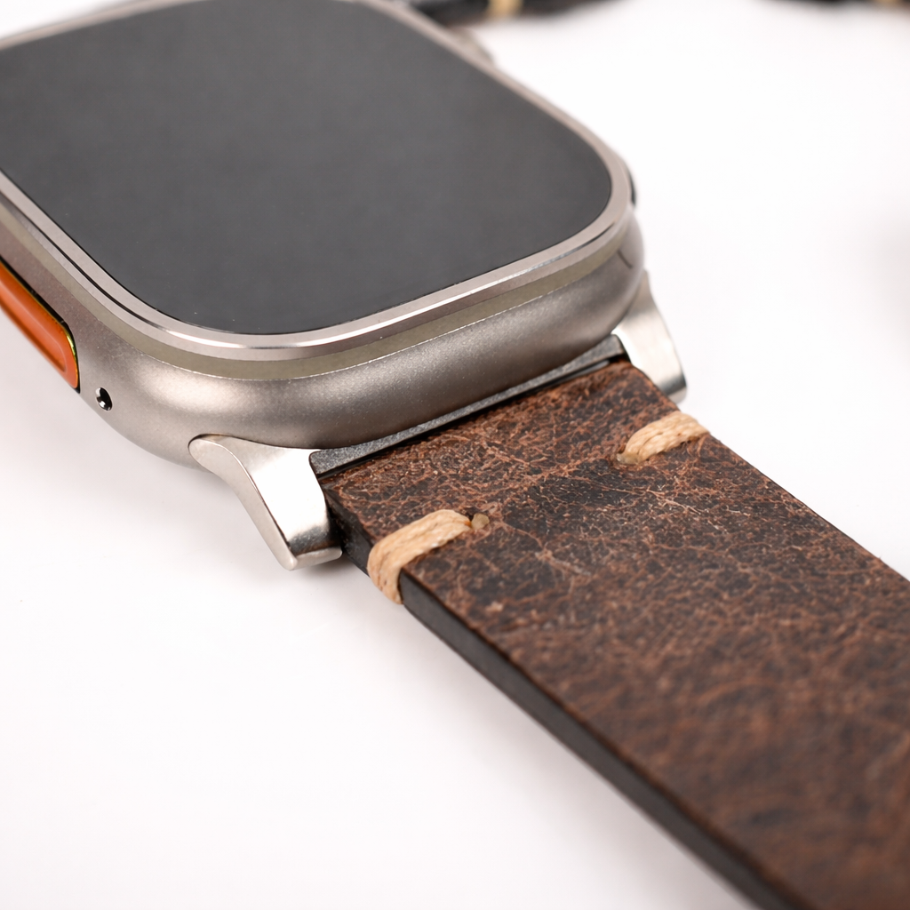 Example of matching Apple Watch case size with the correct adapter and strap combination for proper fit for real leather straps