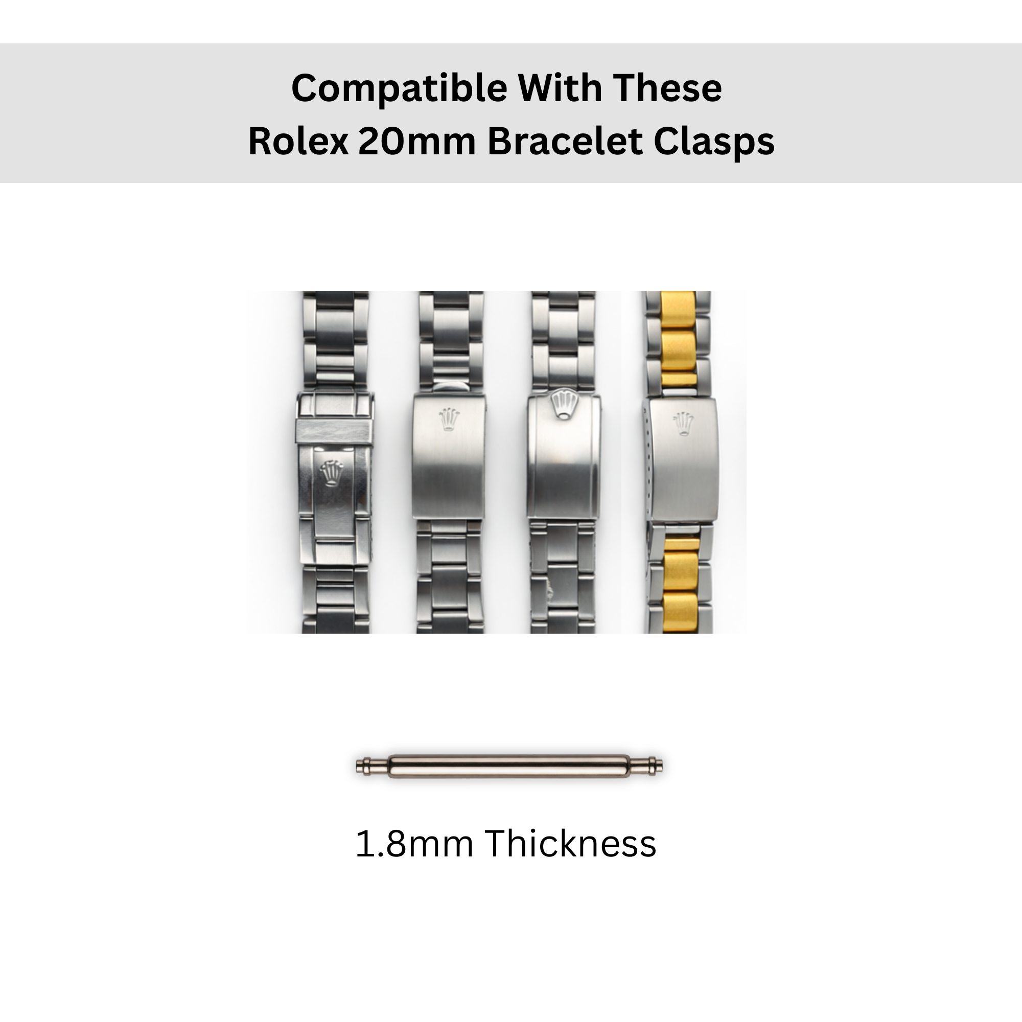 Rolex Buckle Clasp Spring Bar For Oyster Bracelets 16mm- One Pair