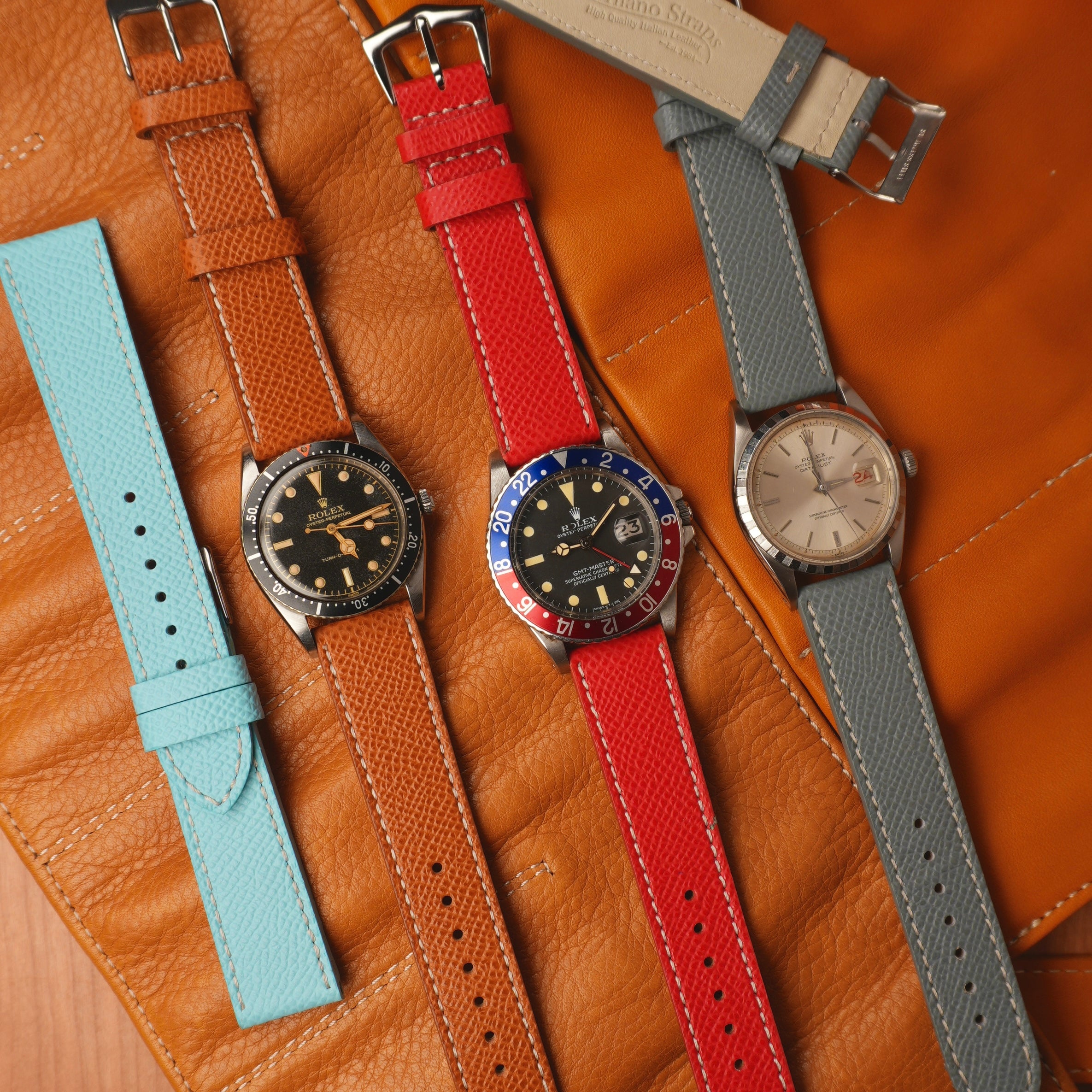 Cognac Epsom Leather Watch Strap