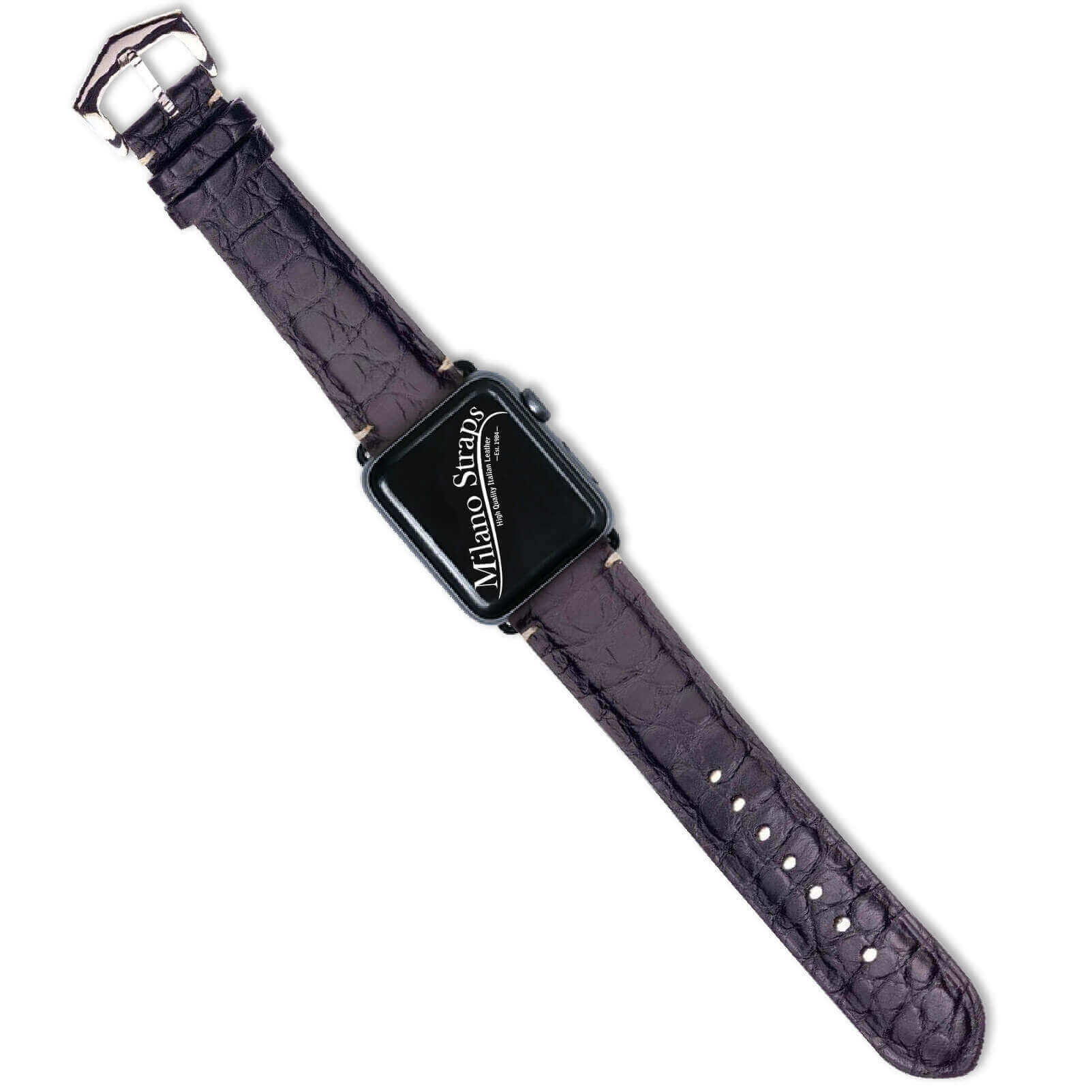 Apple Watch Leather Band ™ Black Alligator Minimal Stitches - Apple Watch Alligator Bands- Milano Straps