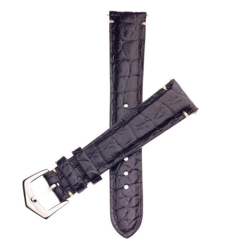 Apple Watch Leather Band ™ Black Alligator Minimal Stitches - Apple Watch Alligator Bands- Milano Straps