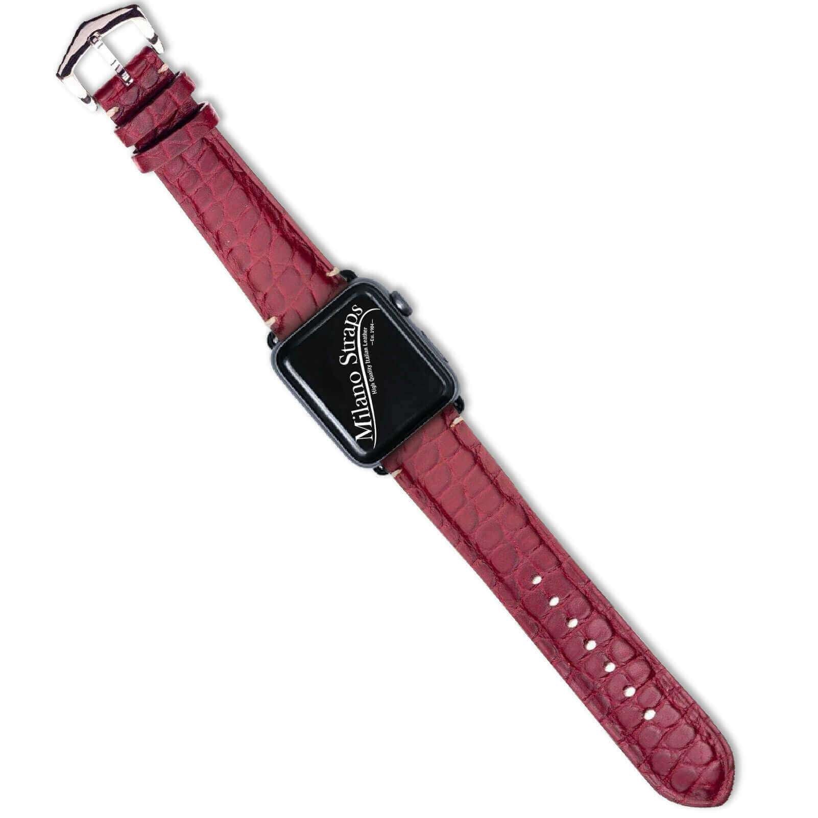 Apple Watch Leather Band ™ Burgundy Alligator Millennium Minimal Stitches Watch Strap - Apple Watch Alligator Bands- Milano Straps