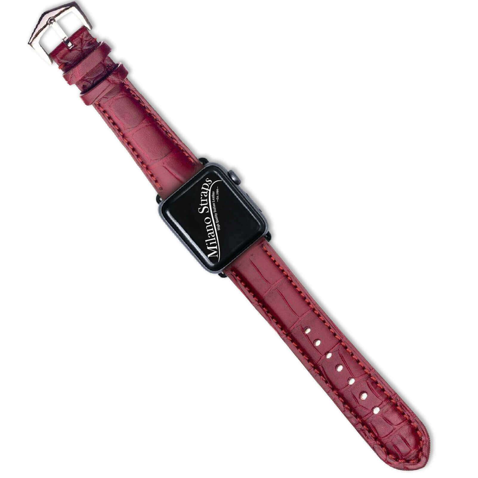 Apple Watch Leather Band ™ Burgundy Matt Alligator Watch Strap - Apple Watch Alligator Bands- Milano Straps