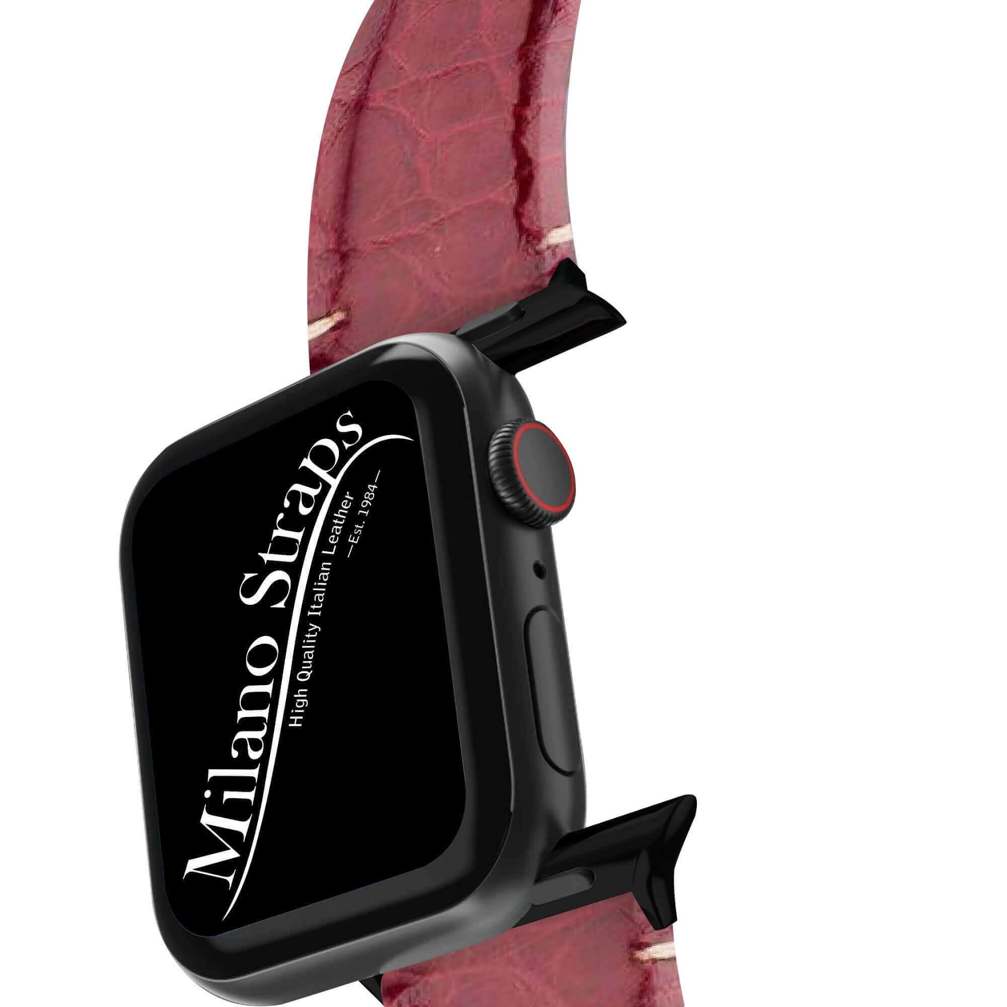 Apple Watch Leather Band ™ Burgundy Millennium Alligator Minimal Stitches Watch Band - Apple Watch Alligator Bands- Milano Straps