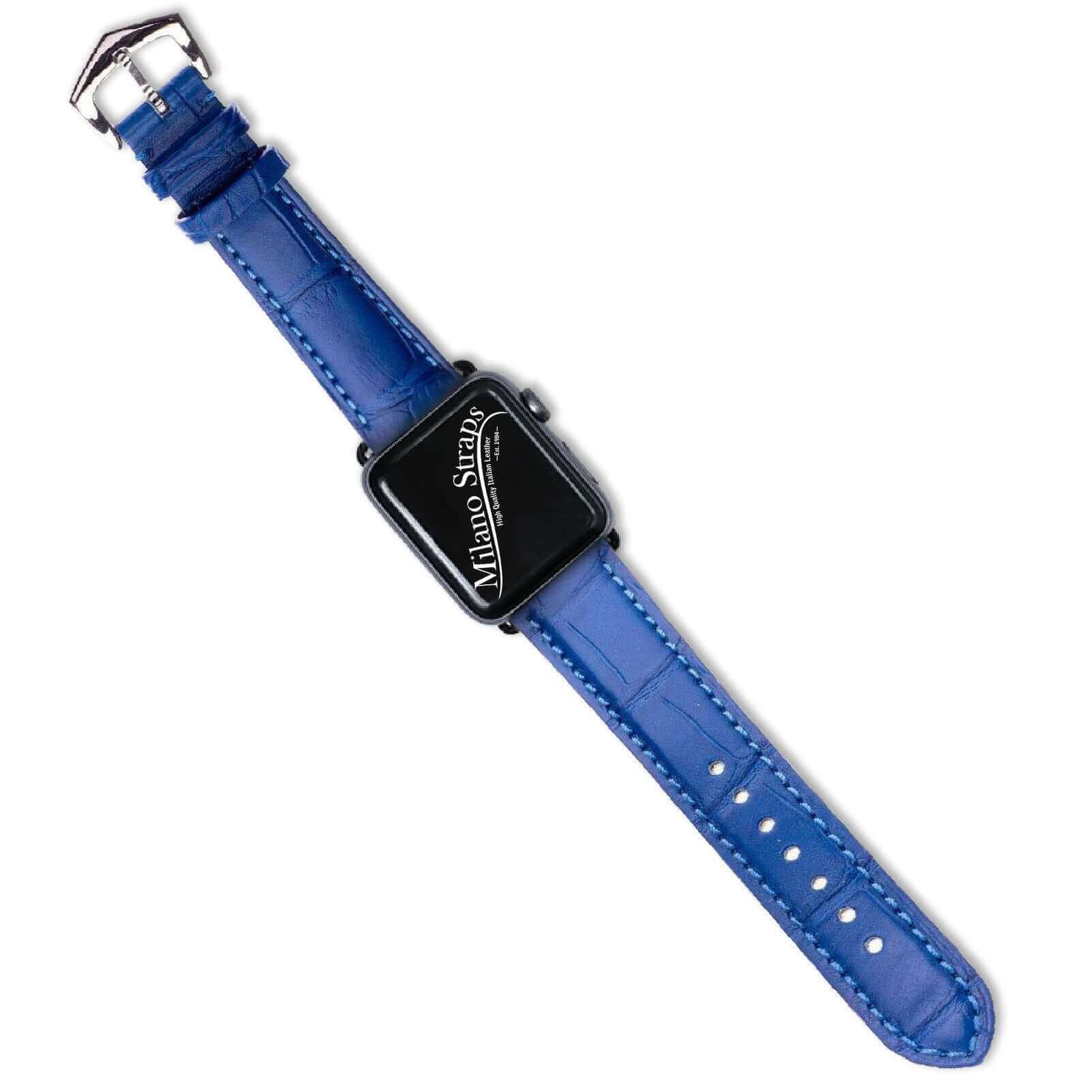 Apple Watch Leather Band ™ Light Blue Matt Alligator Watch Band - Apple Watch Alligator Bands- Milano Straps