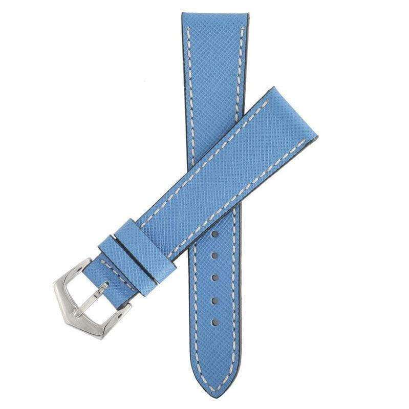 Apple Watch Leather Band ™ Light Blue Saffiano Ecru Stitches - Apple Watch Leather Straps- Milano Straps