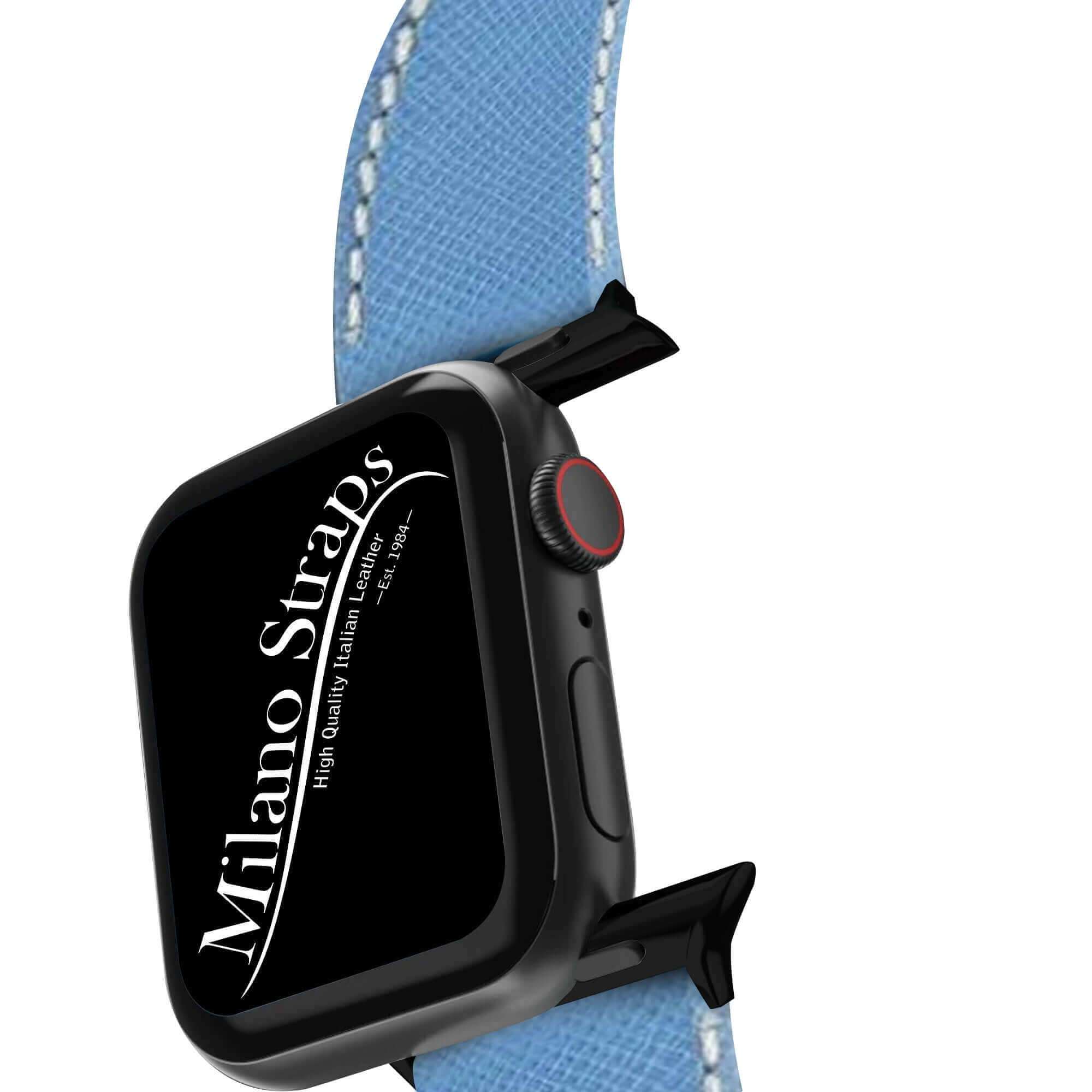 Apple Watch Leather Band ™ Light Blue Saffiano Ecru Stitches - Apple Watch Leather Straps- Milano Straps