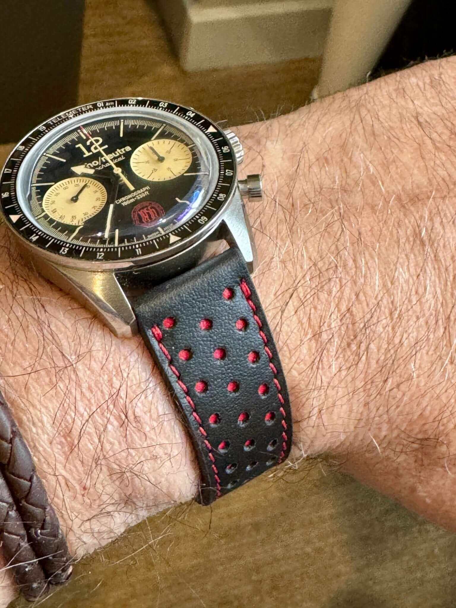 Black & Red "Driver" Leather Watch Strap - Leather strap- Milano Straps