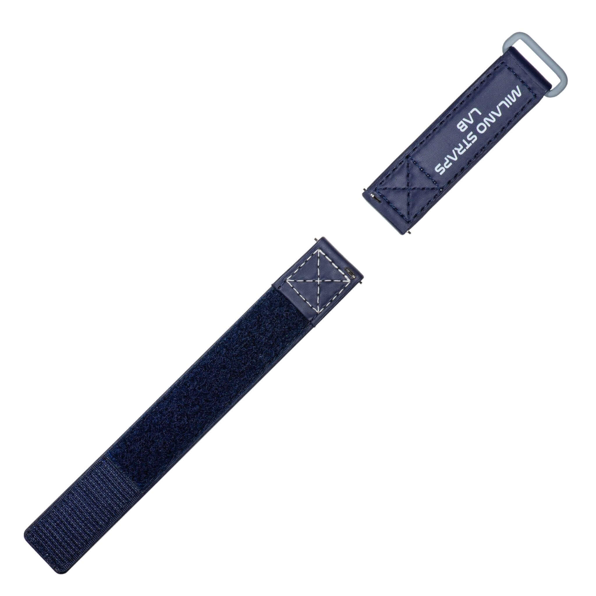 Blue Velcro® Watch Band Ecru Stitches 20mm - Velco® watch bands- Milano Straps