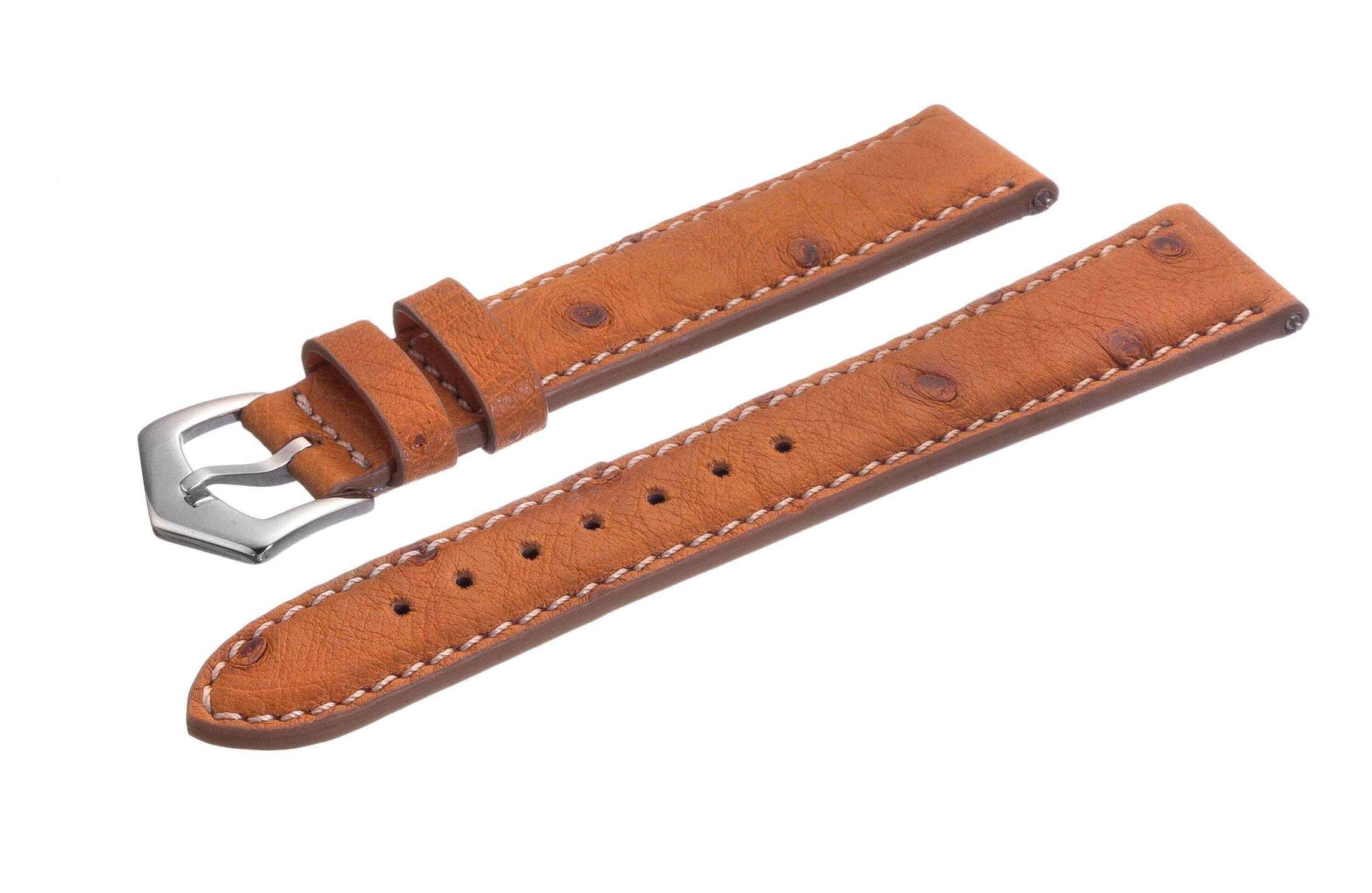 Cognac Ostrich Watch Band - Leather strap- Milano Straps