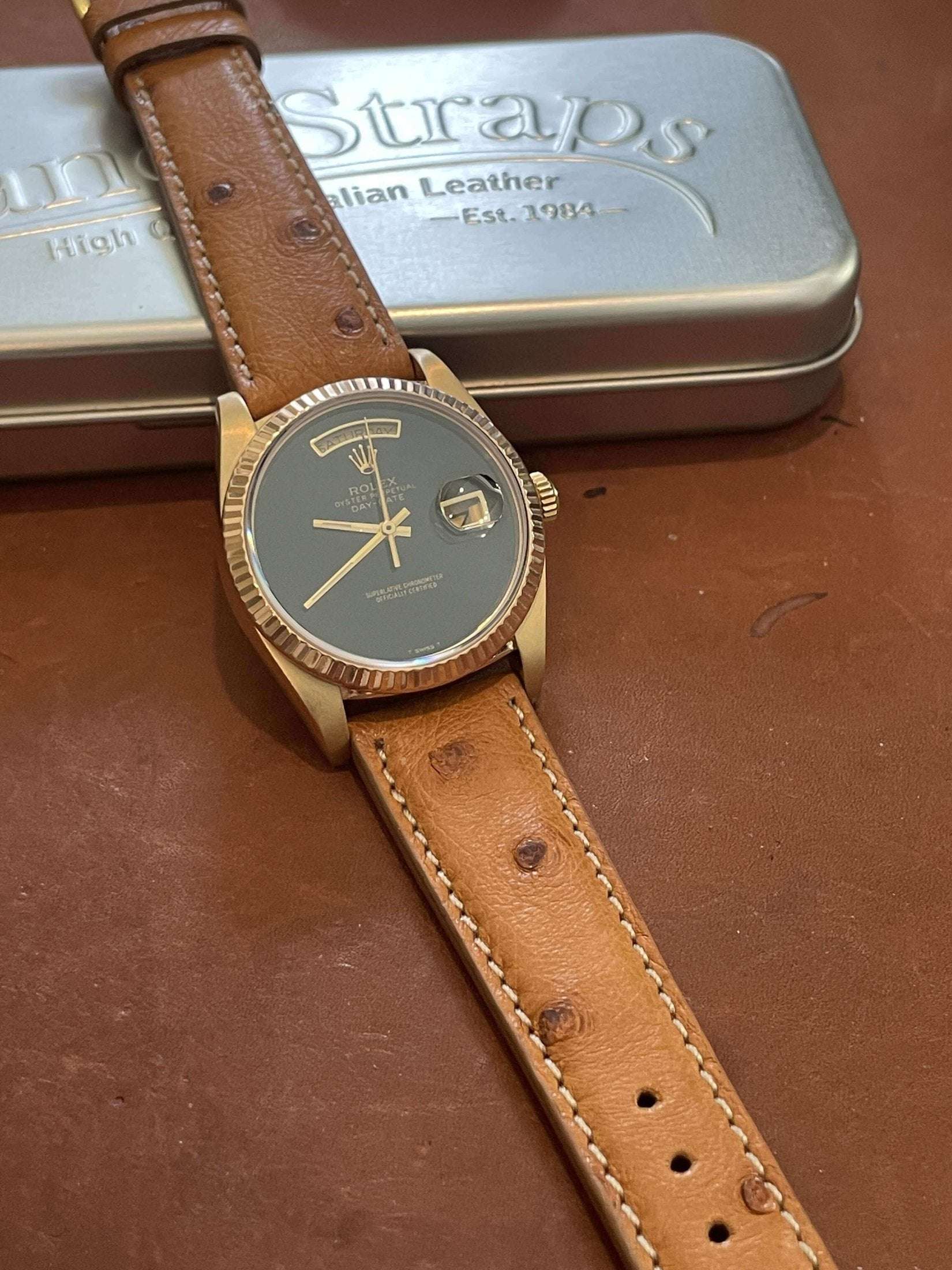 Cognac Ostrich Watch Band - Leather strap- Milano Straps