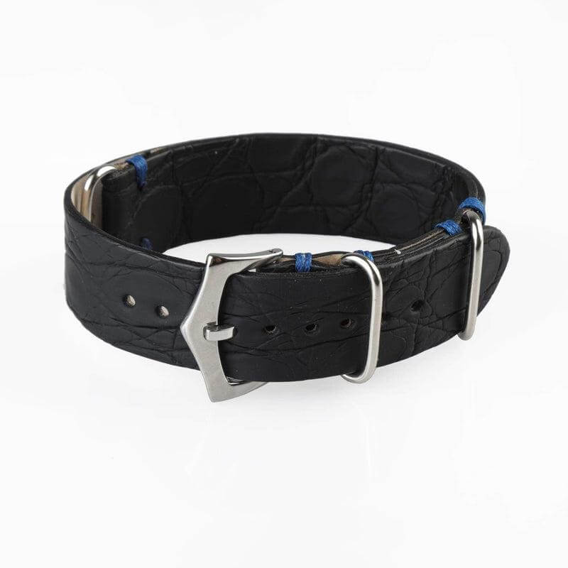 Crocodile Black and Blue Military Watch Strap - NATO Strap- Milano Straps