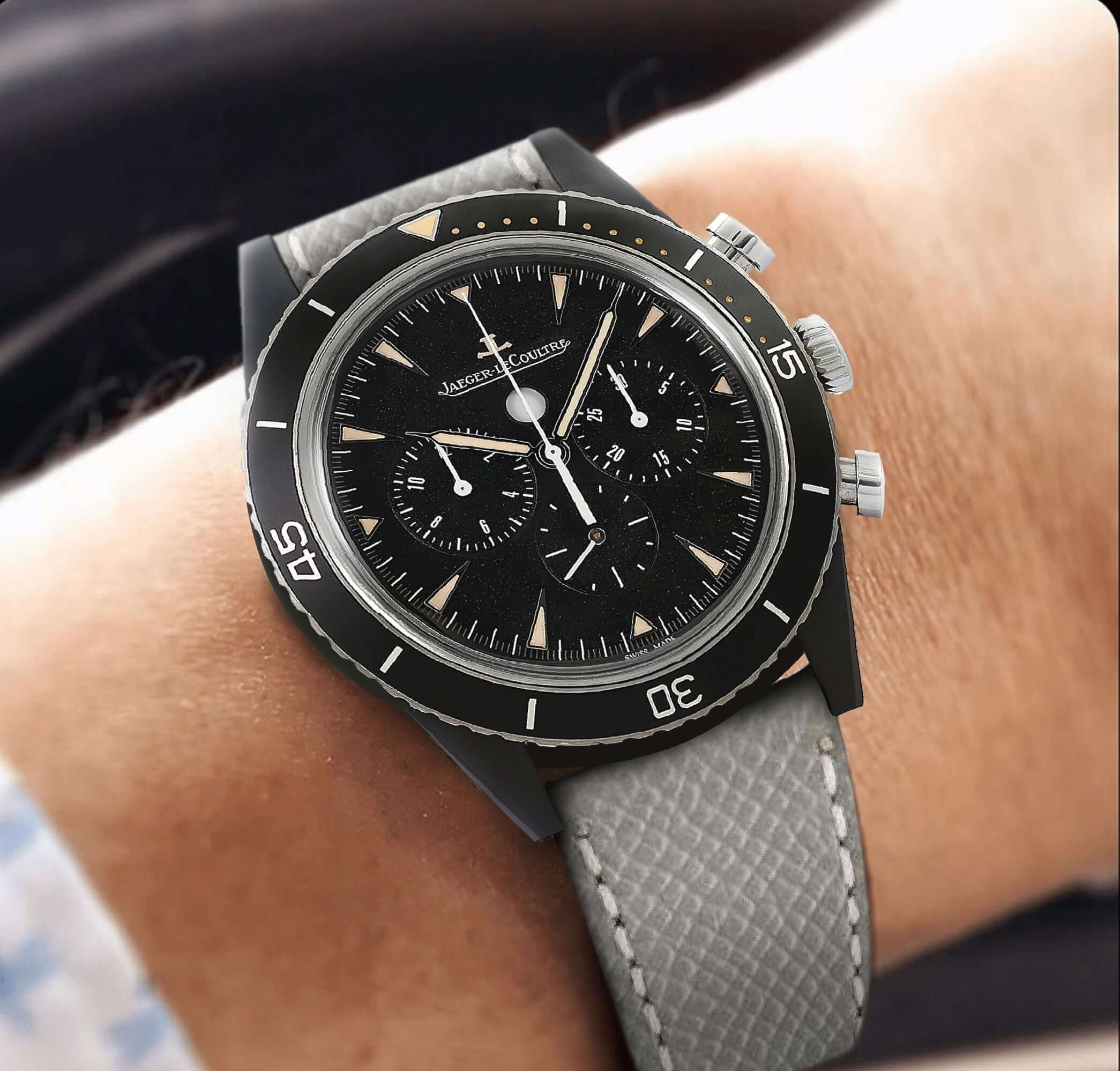 Grey Hammered Calfskin Ecru Stitches Watch strap - Leather strap- Milano Straps