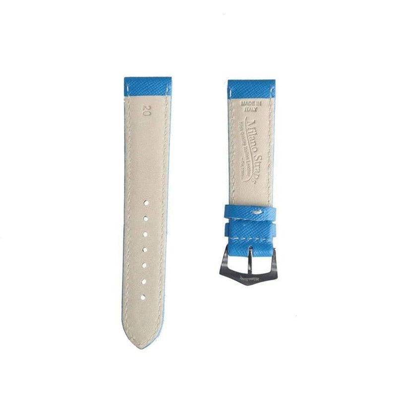 Light Blue Saffiano Folded Edge White Stitches Watch Strap - Leather strap- Milano Straps