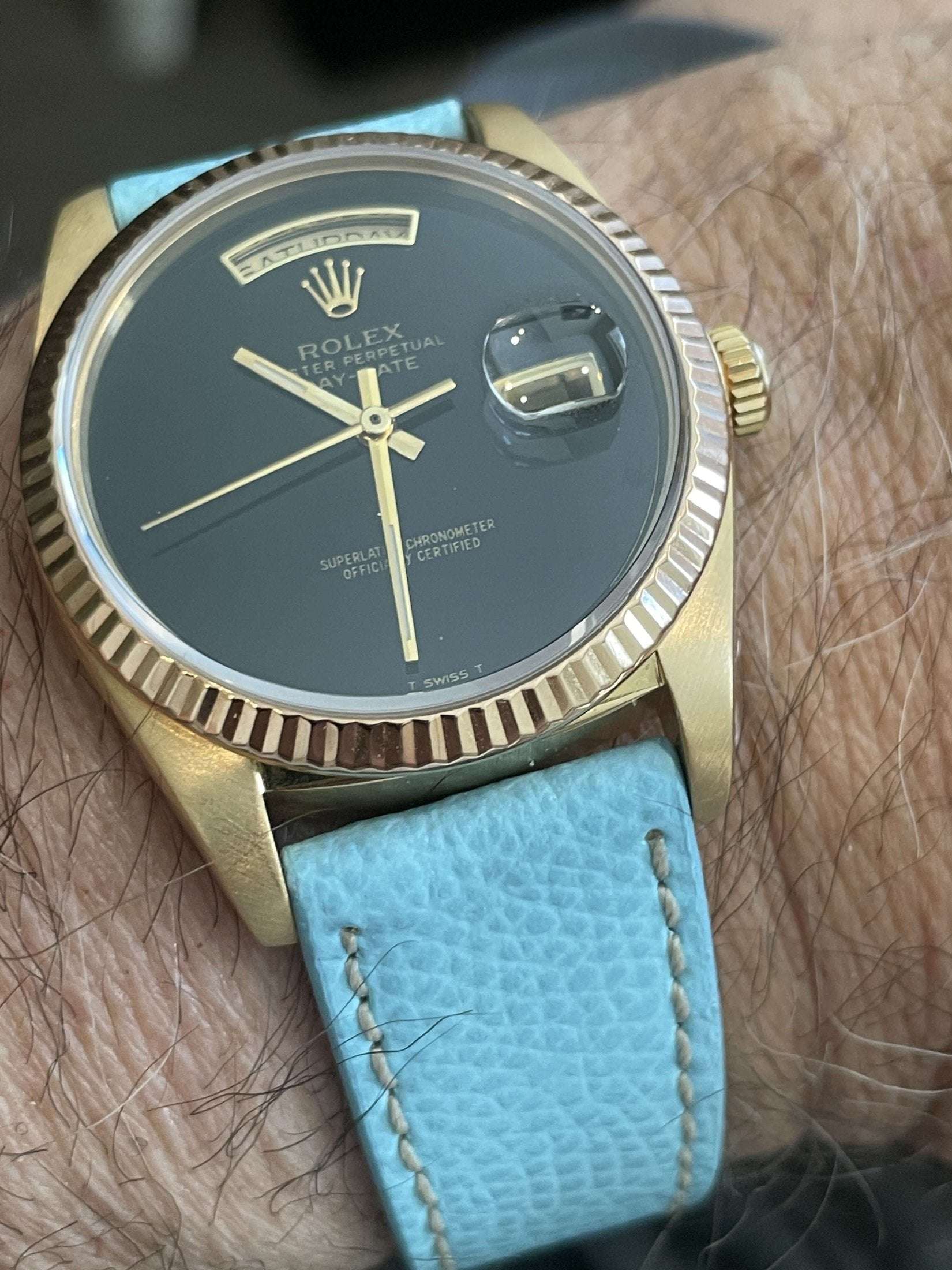 Light Blue Hammered Calfskin Ecru Stitches Watch strap - Leather strap- Milano Straps