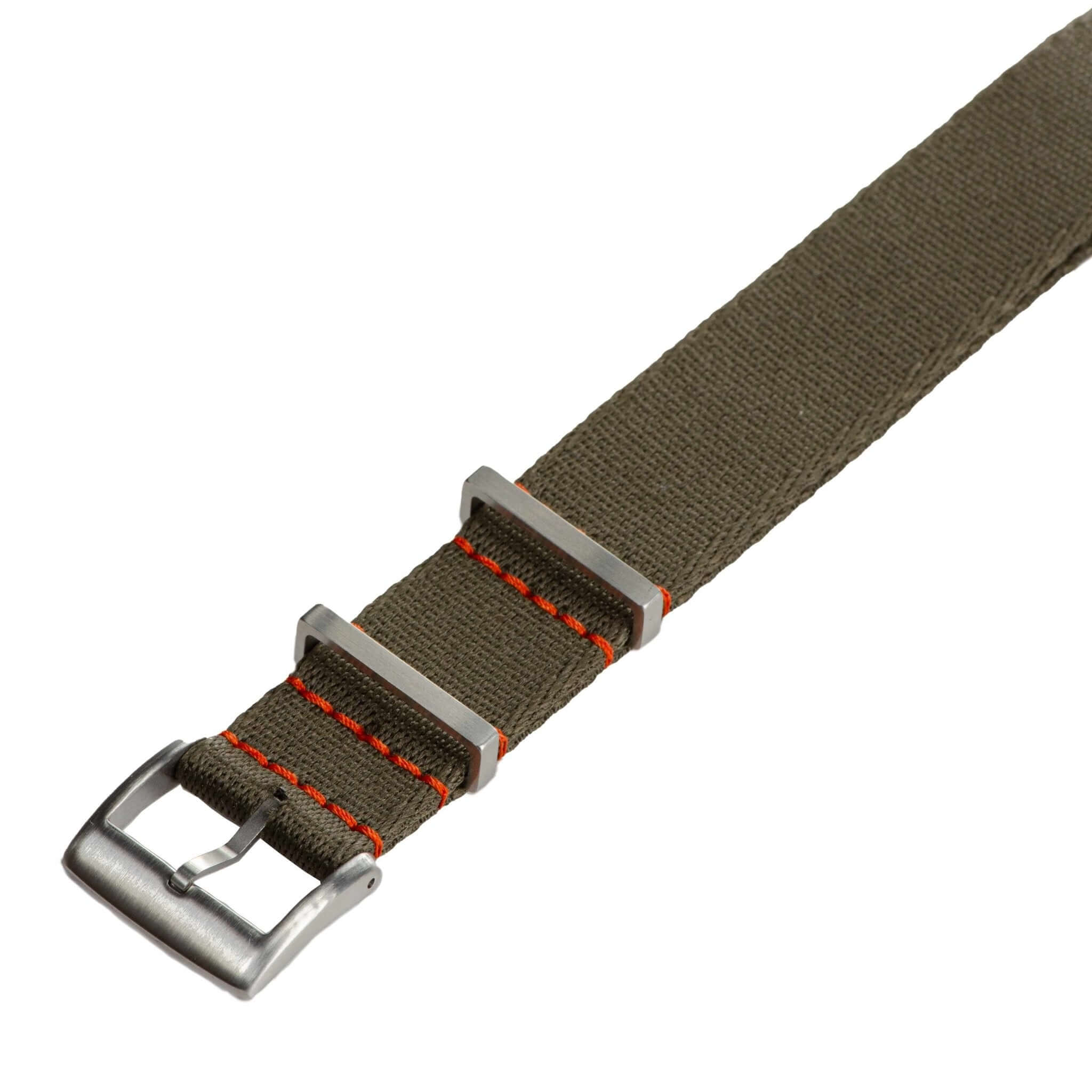 Eco-Friendly Nylon Military Watch Strap - Dark Green Orange Stitches - Recycled Military Watch Straps- Milano Straps