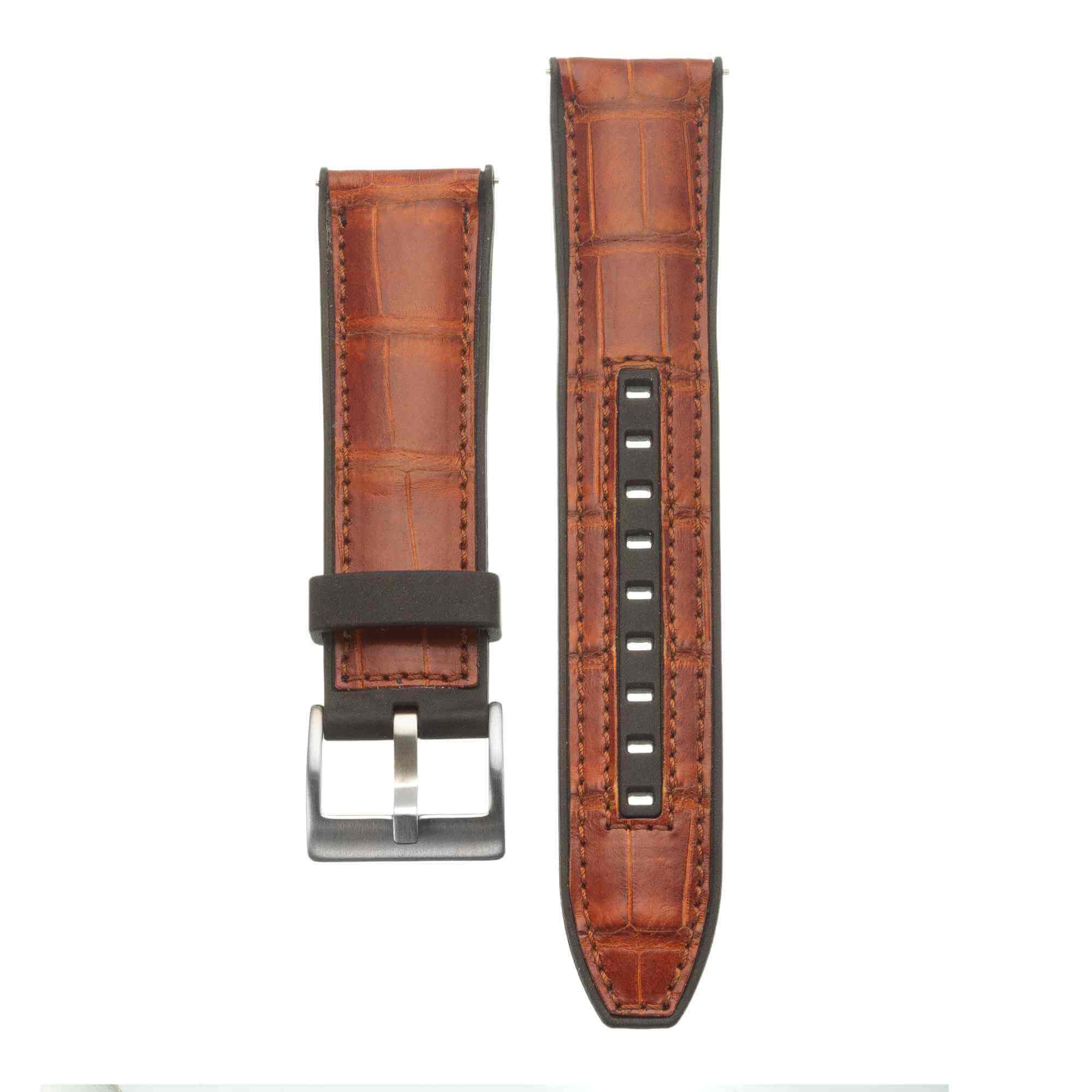 Rubber Cognac Glossy Alligator Watch Band - Rubber Strap- Milano Straps