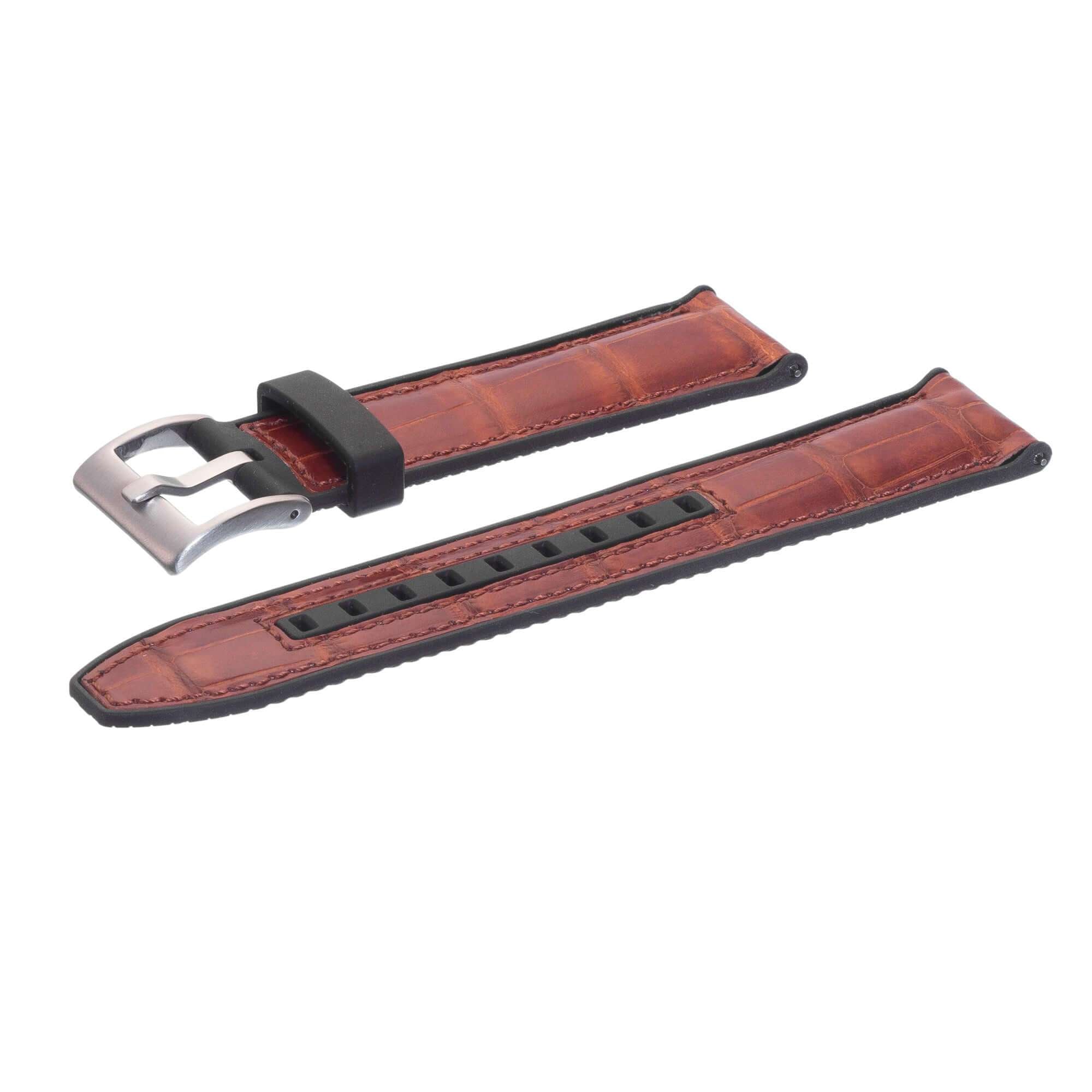 Rubber Cognac Glossy Alligator Watch Band - Rubber Strap- Milano Straps