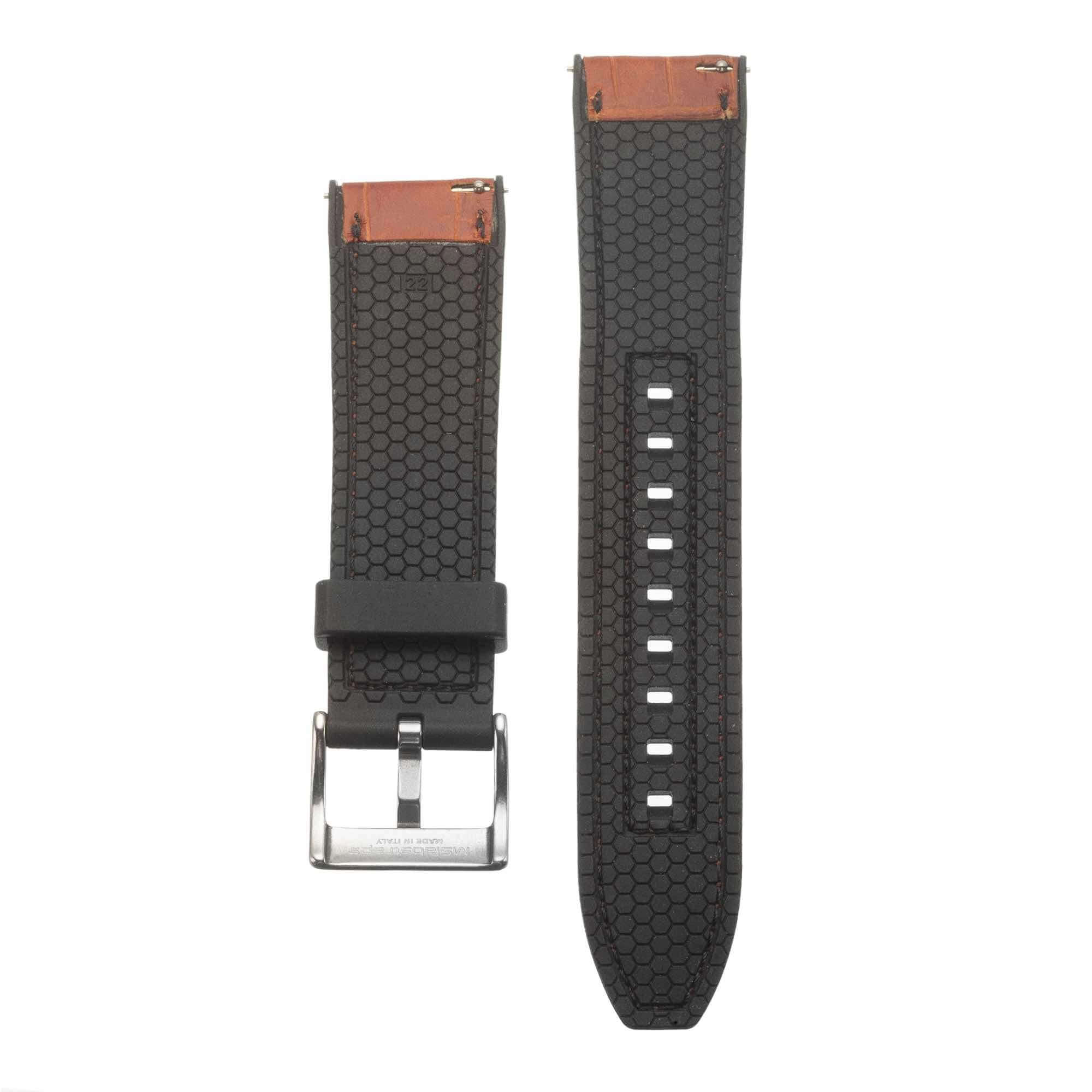 Rubber Cognac Glossy Alligator Watch Band - Rubber Strap- Milano Straps