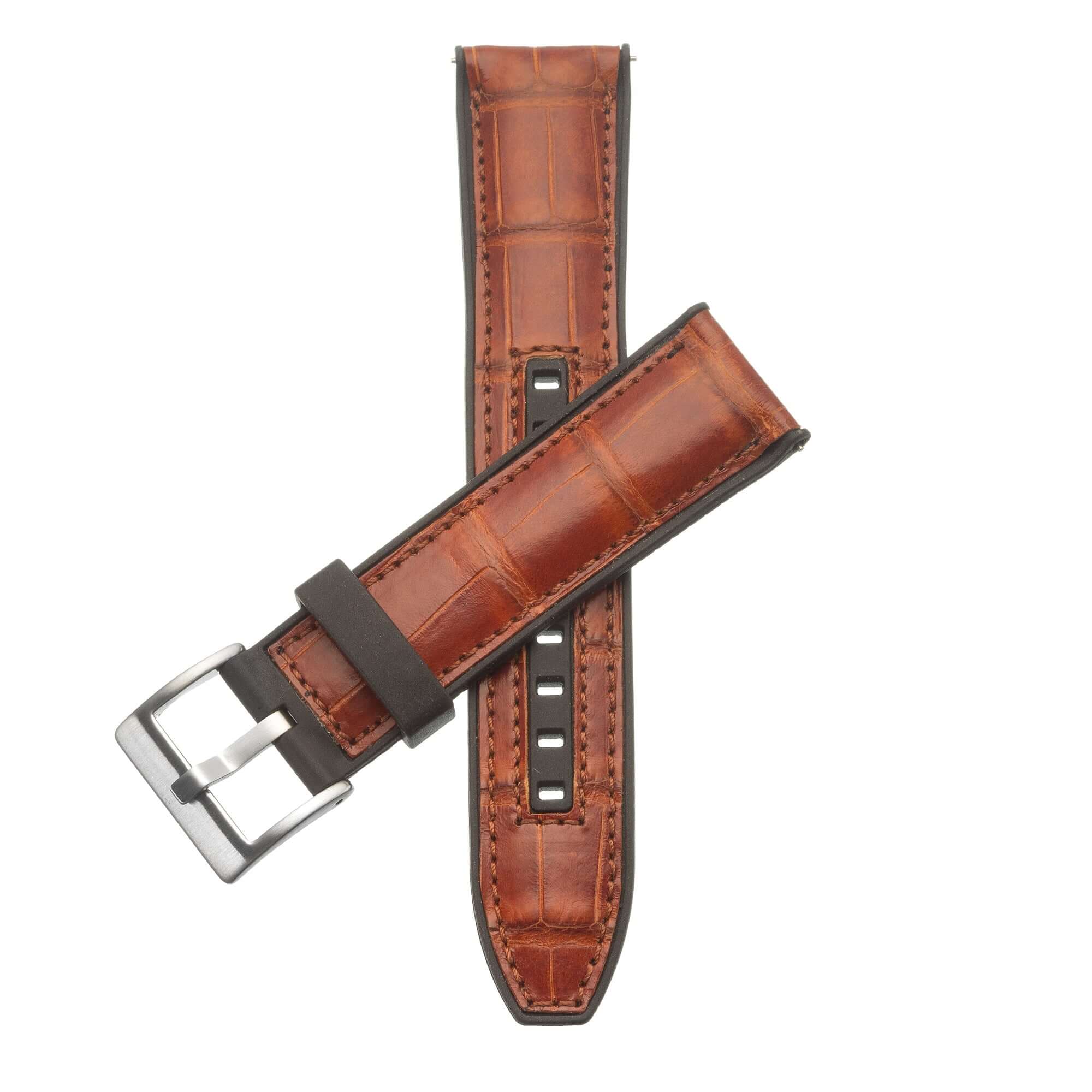 Rubber Cognac Glossy Alligator Watch Band - Rubber Strap- Milano Straps