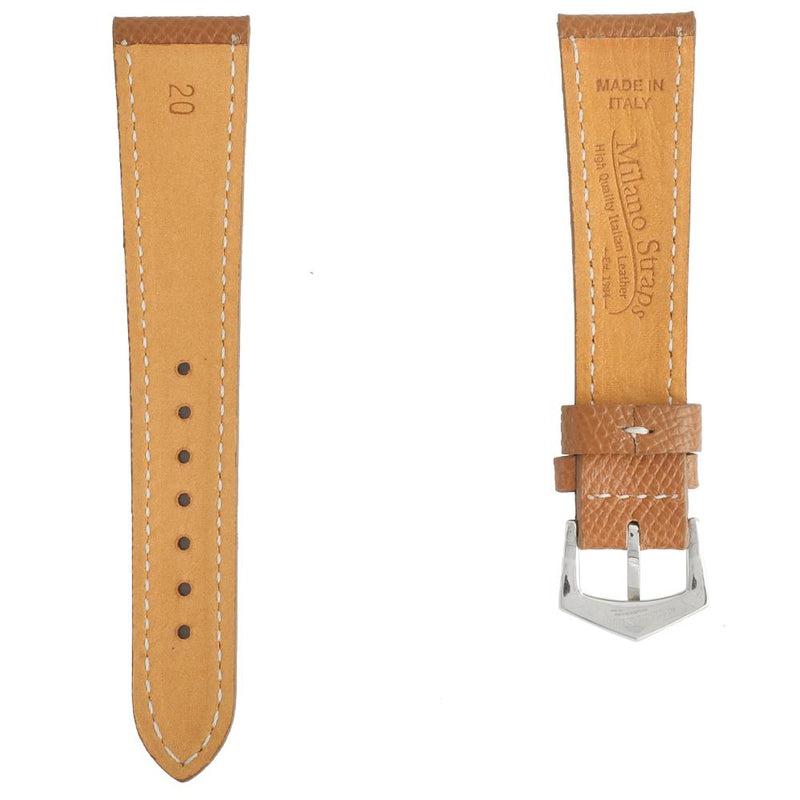 Tan Hammered Calfskin Ecru Stitches Watch strap - Leather strap- Milano Straps