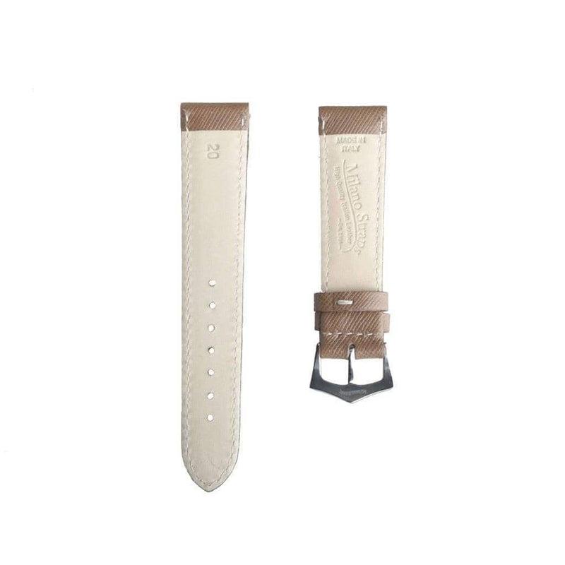 Taupe Saffiano Folded Edge White Stitches Watch Strap - Leather strap- Milano Straps