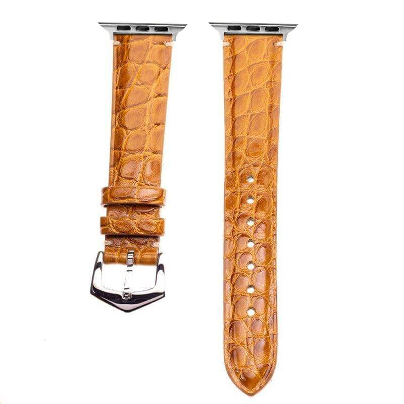 Apple Watch Leather Band ™ Millennium Cognac Alligator Minimal Stitches - Apple Watch Alligator Bands- Milano Straps