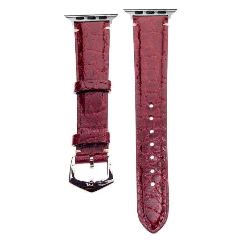 Apple Watch Leather Band ™  Burgundy Alligator Millennium Minimal Stitches Watch Strap - Apple Watch Alligator Bands- Milano Straps