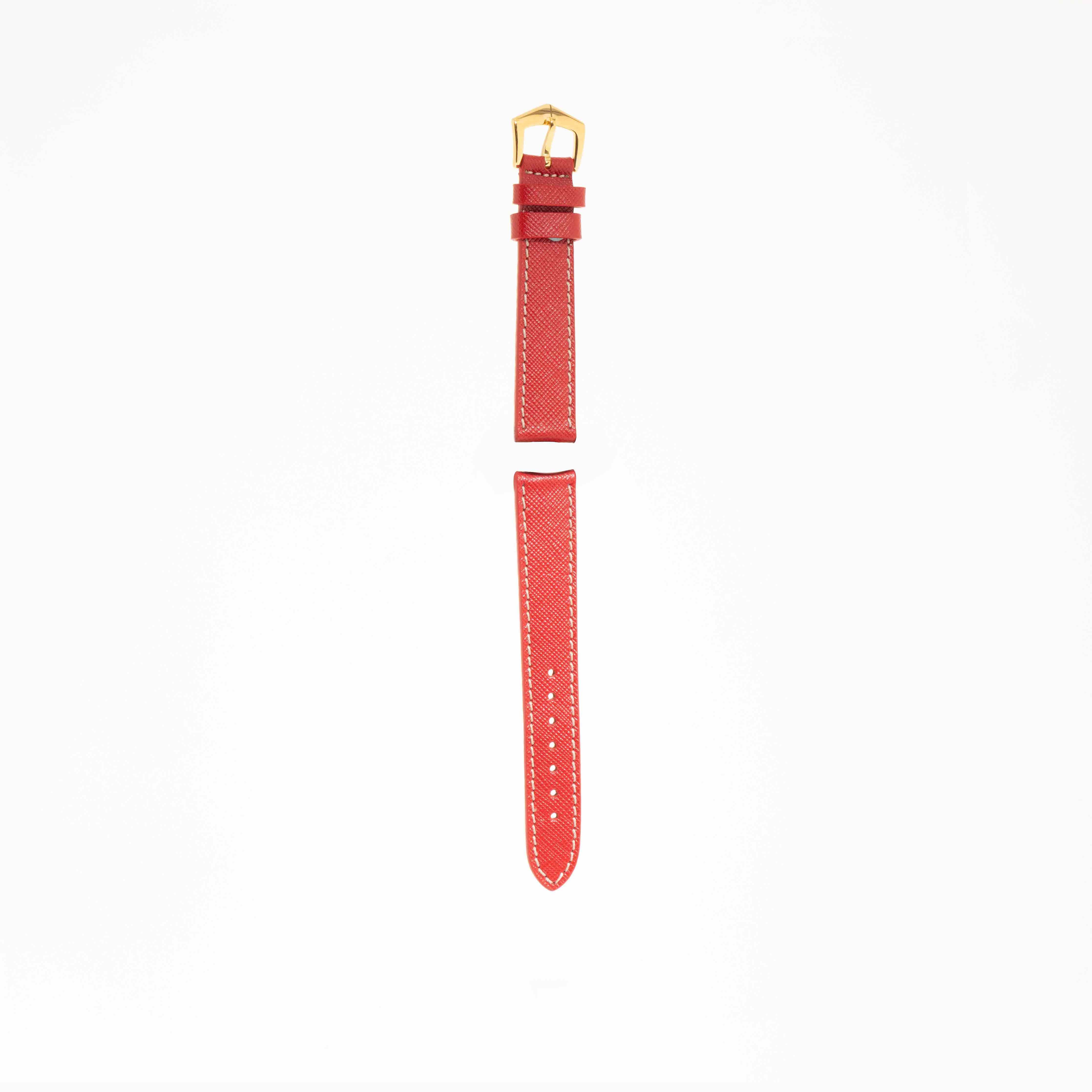 Bracelet montre Veau Martelé Rouge Coutures Ecrues