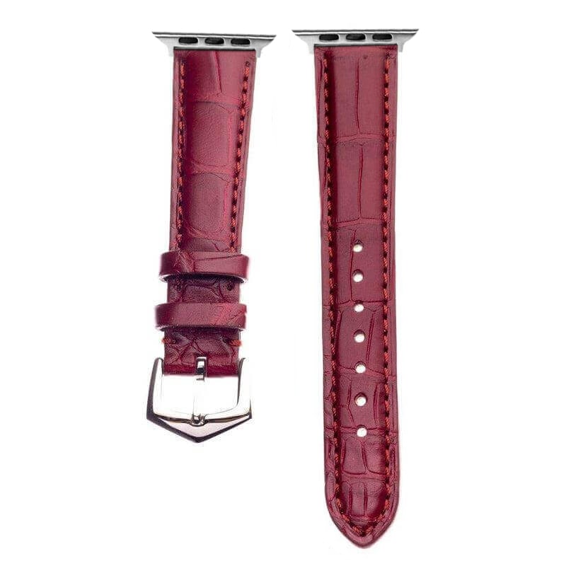 Apple Watch Leather Band ™ Burgundy Millennium  Alligator Minimal Stitches Watch Band - Apple Watch Alligator Bands- Milano Straps