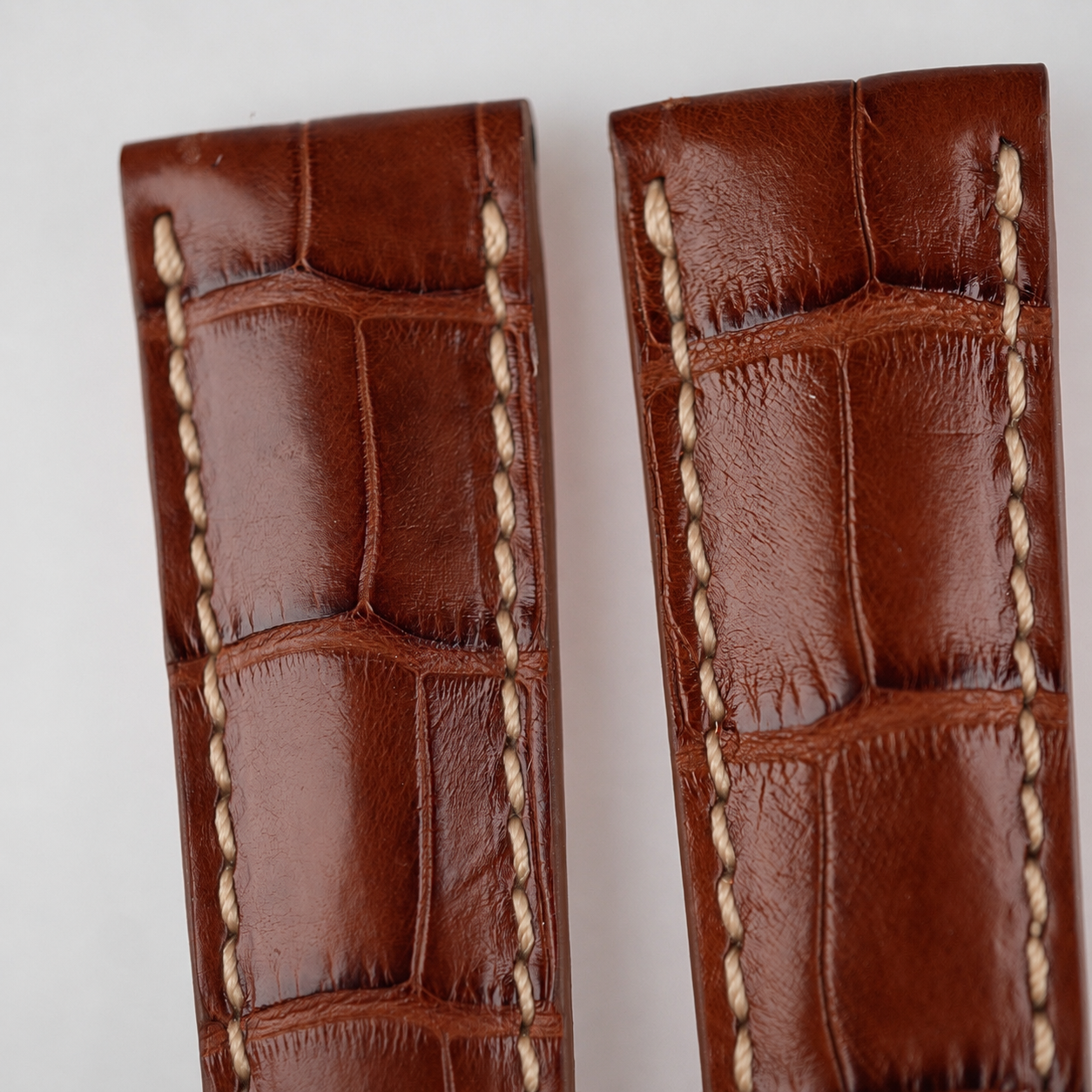 Italian Cognac Brown Alligator Leather Strap for Rolex Daytona | Beige Stitching