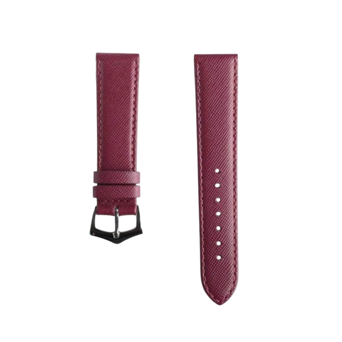 Berry Burgundy Saffiano Folded Edge Burgundy Stitches Watch Strap