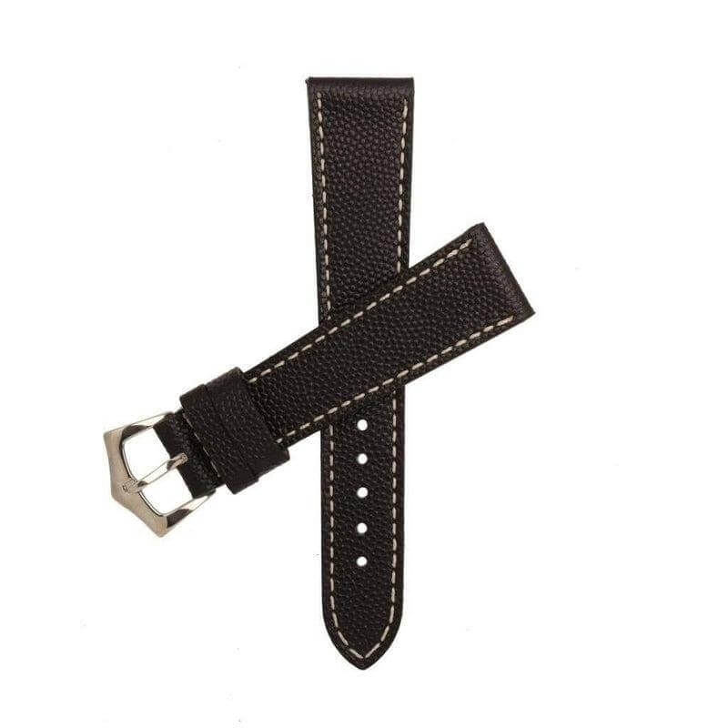 Black Hammered Calfskin Ecru Stitches Watch strap - Leather strap- Milano Straps