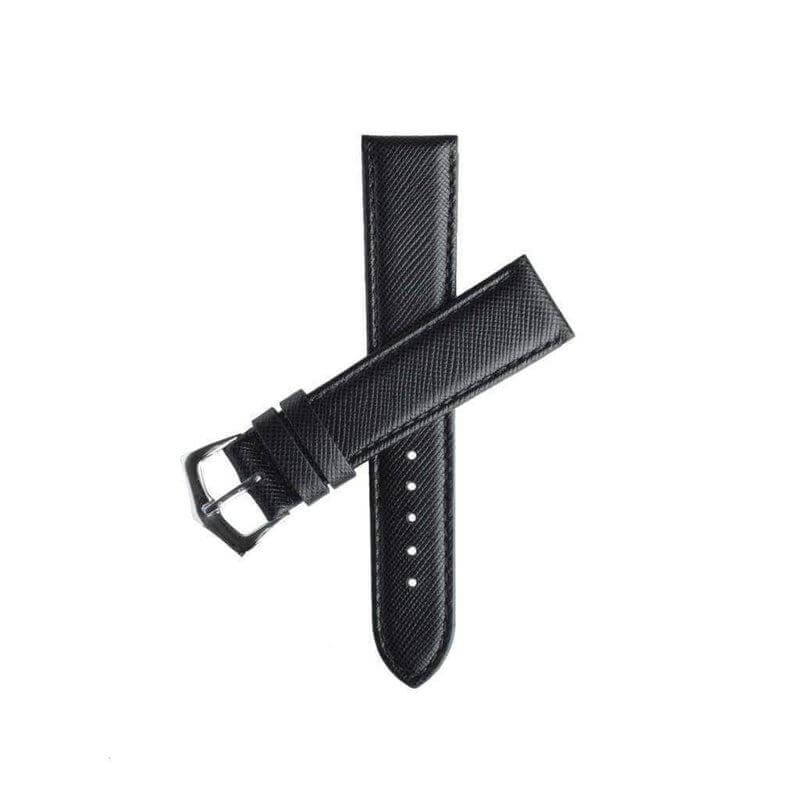 Black Saffiano Folded Edge Black Stitches Watch Strap - Leather strap- Milano Straps