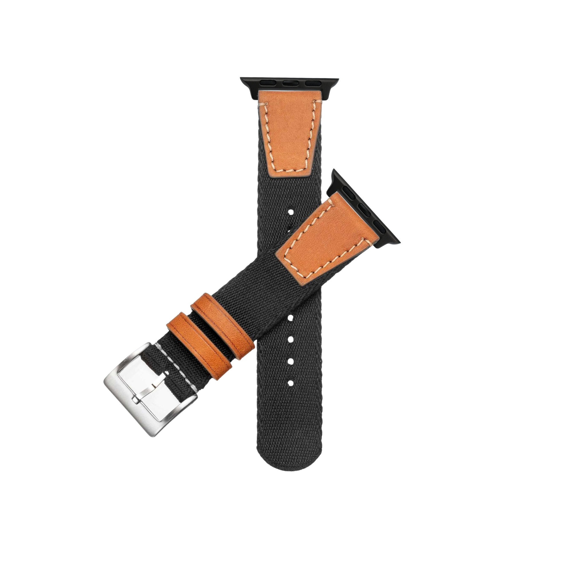 Apple Watch Leather Nylon Military Black Band